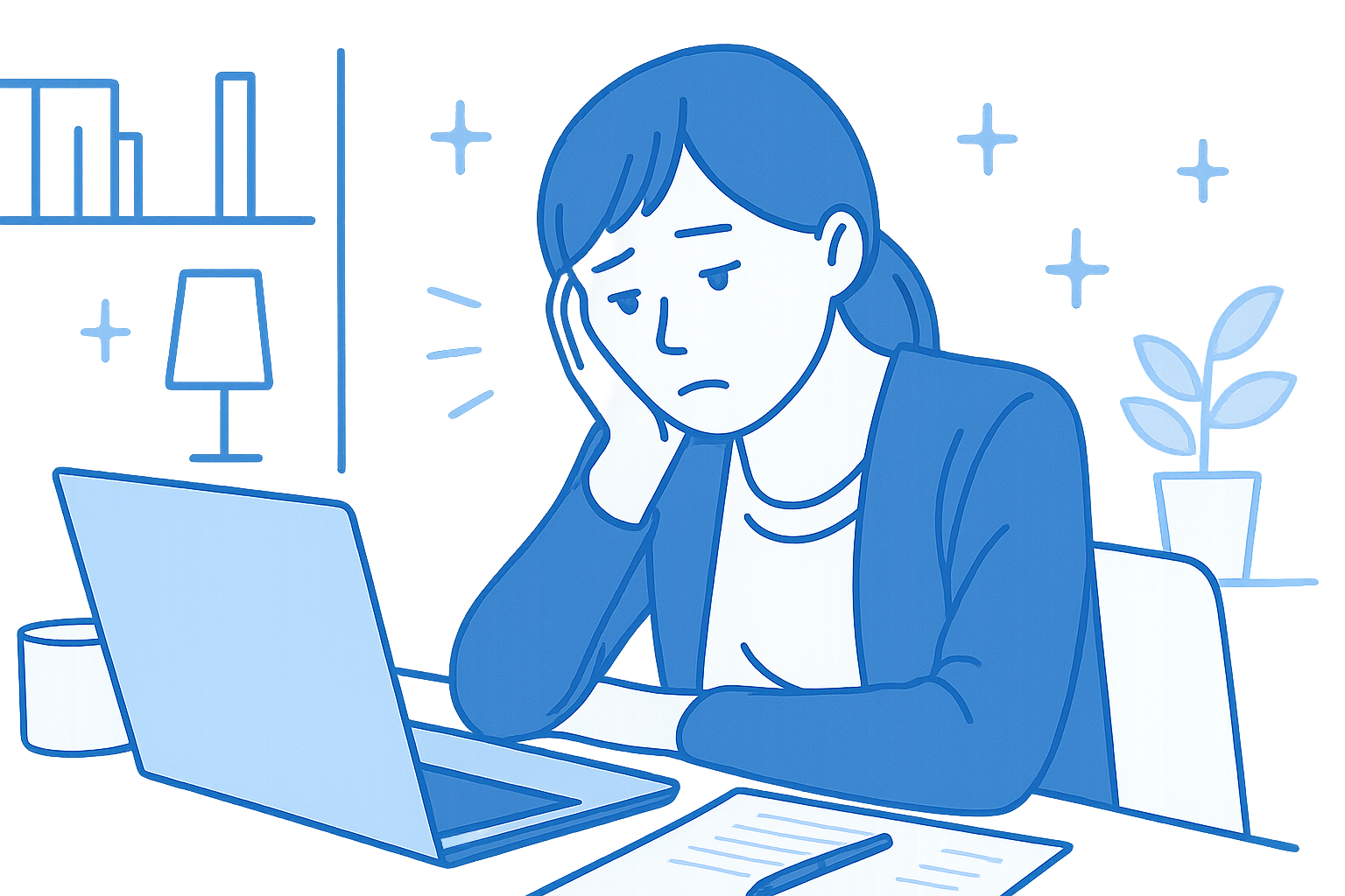 頬杖をついて悩む女性ビジネスワーカー