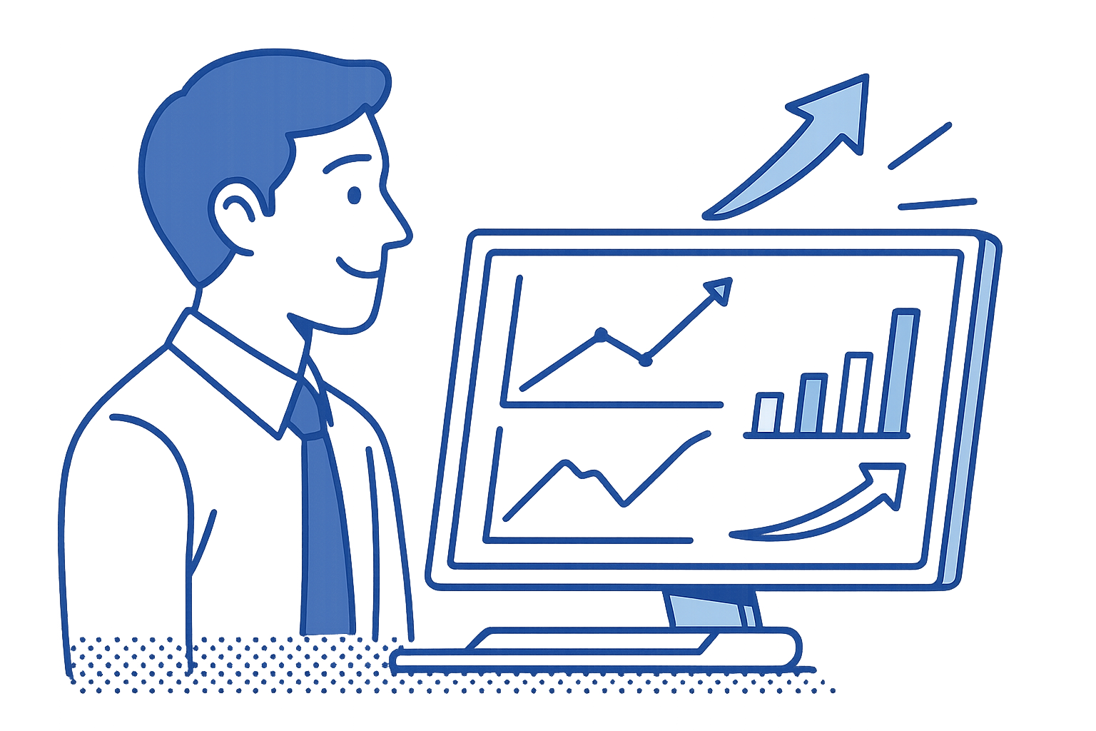 データ分析とグラフを見て成功を表現するビジネスマン